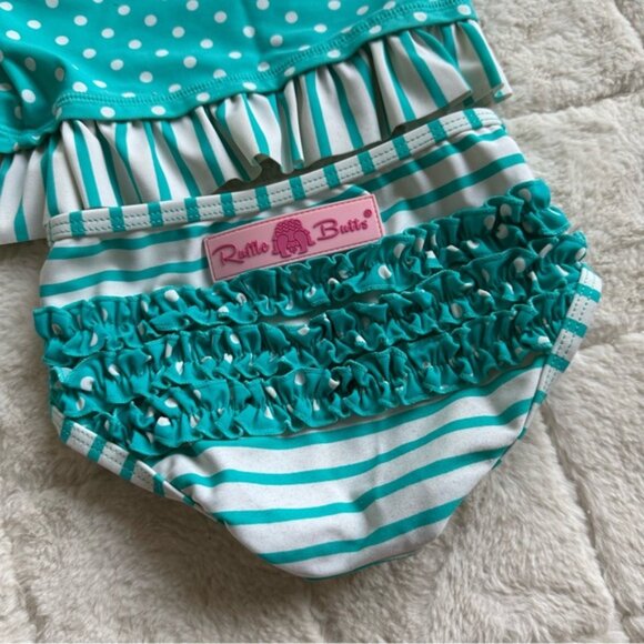 RuffleButts | Blue & White Long Sleeve Rash Guard Bikini | Size 12-18 Months - Picture 10 of 12